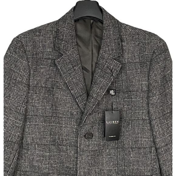 Lauren Ralph Lauren Overcoat Men's 40 Regular Wool Blend Black & White Plaid - Picture 2 of 10
